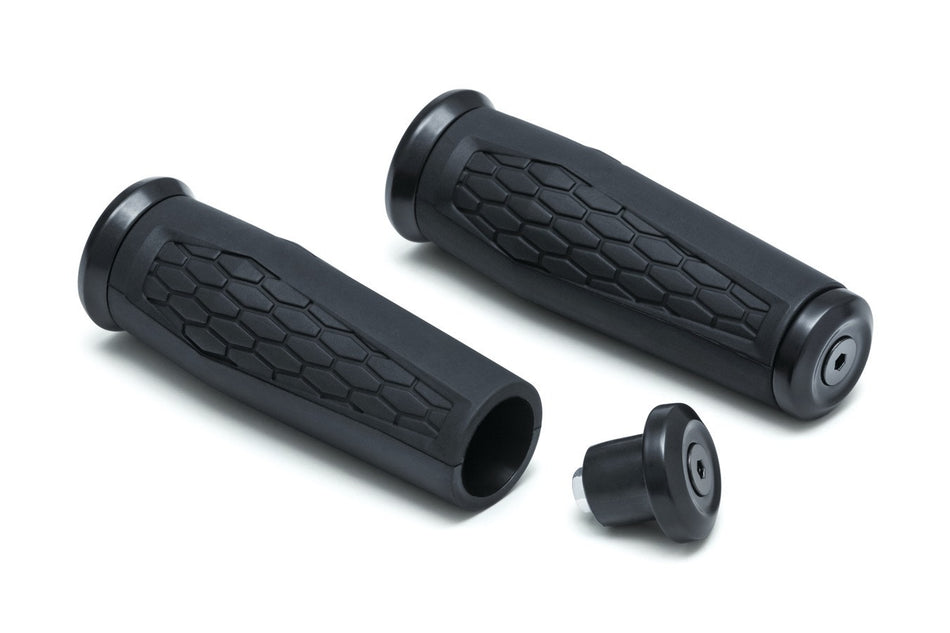 Kuryakyn 5927 Satin Black Universal Hex Grips 1" Diameter w/ Open Ends Harley