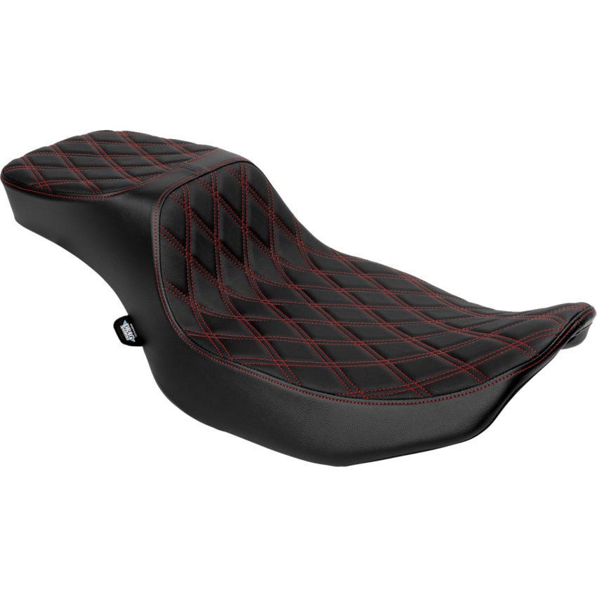 Drag EXT Reach Dbl Diamond W/Red Perf Predator 2-Up Seat Harley 23-24 Touring