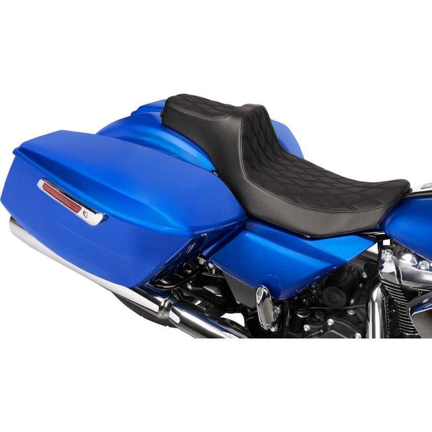 Drag EXT Reach Double Diamond Black Stitch Vinyl Predator 3 Seat Harley 23-25 FL