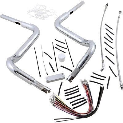 FBI Fat Baggers 1-1/2 Chrome 14" EZ Install Rounded Top Handlebar Cable PKG FLH 08-13