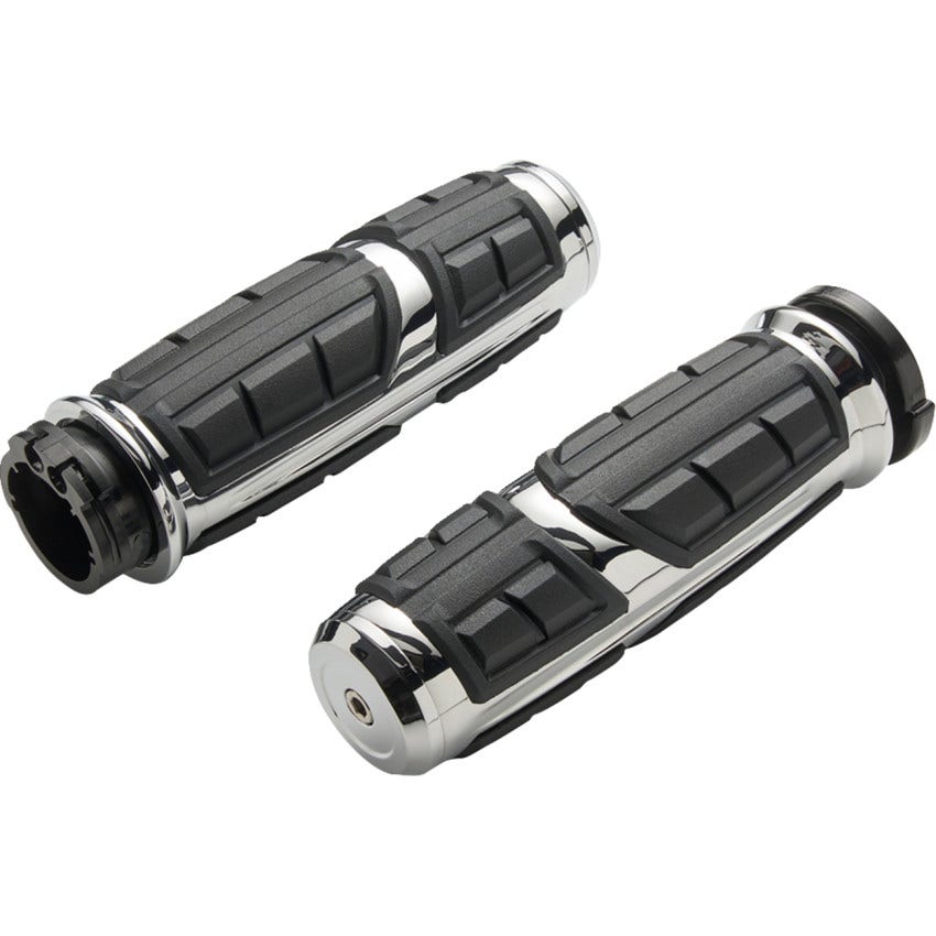 Ciro Chicane Chrome and Black Grips for Harley Cable & Throttle By Wire