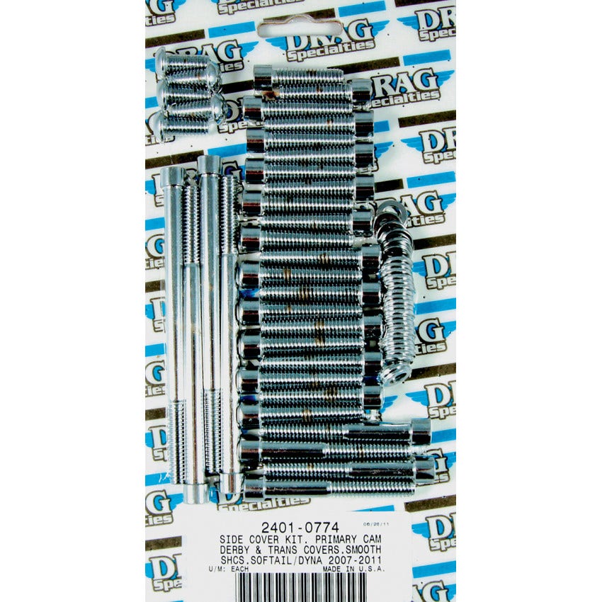 Drag Specialties Chrome Smooth Side Cover Bolt Kit 4 Harley Big Twin Models FX