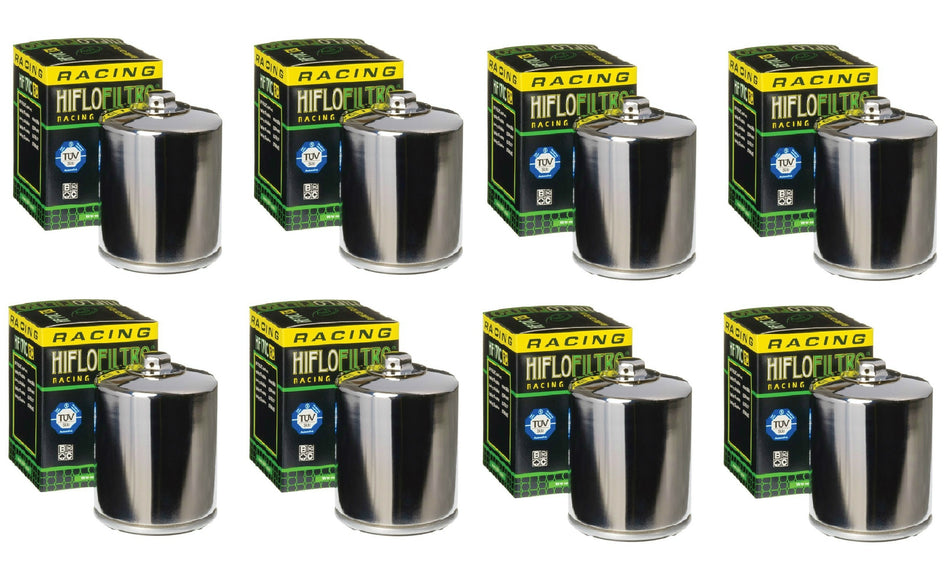 HiFloFiltro HF170CRC Set of 8 Chrome High Performance Oil Filter Harley Big Twin
