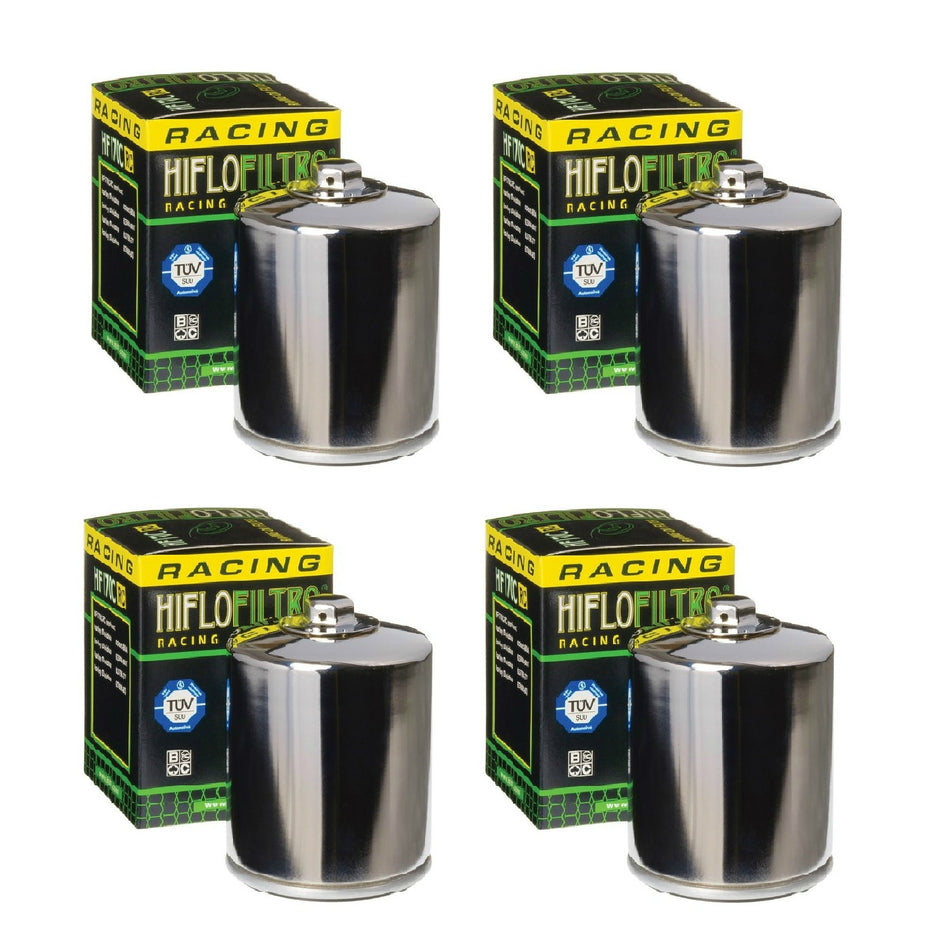 HiFloFiltro HF170CRC Set of 4 Chrome High Performance Oil Filter Harley Big Twin