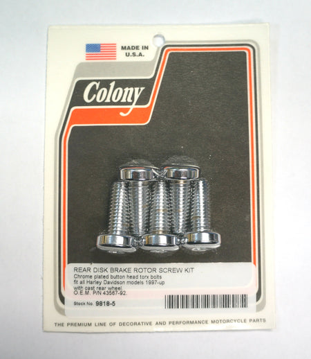 Colony 9818-5 Chrome Rear Torx Grade 8 Rotor Bolts 97-17 Harley Repl. 43567-92