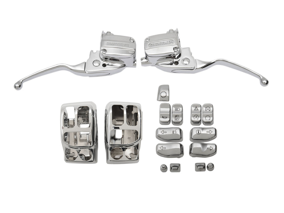 Drag Chrome Hand Control Kit w/ Switch Housings & Caps 17-18 Harley FLHT/X M8