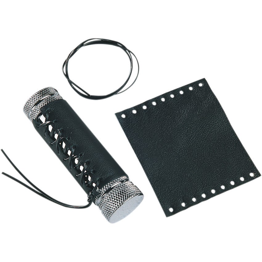 Drag Specialties Black Leather Twist Grip Covers for Harley 1" Handlebar Grips