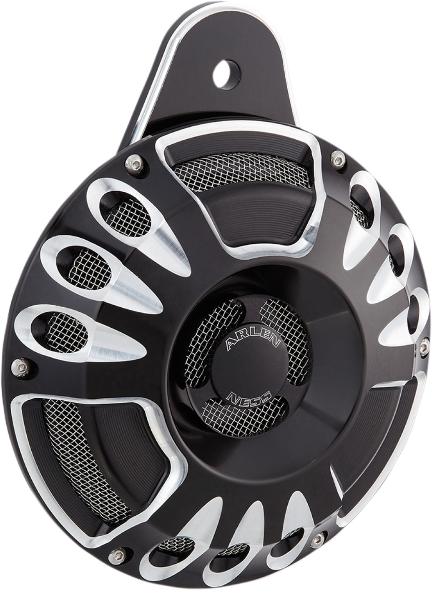 Arlen Ness 70-200 Black Billet Deep Cut Horn with Cover 12v Universal