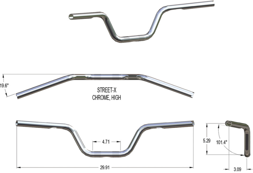 Khrome Werks Chrome Street-X 1" Handlebar High Bend 300900