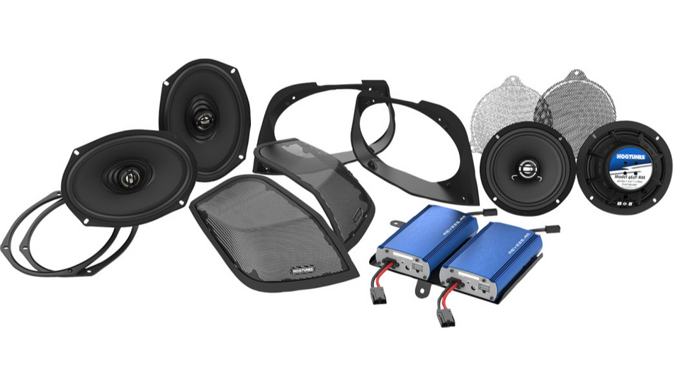 Hogtunes 4 Speaker Retro 6.5 & 6x9 Lid Cut in Kit w/ 450 Watt Amp for Harley 14-23
