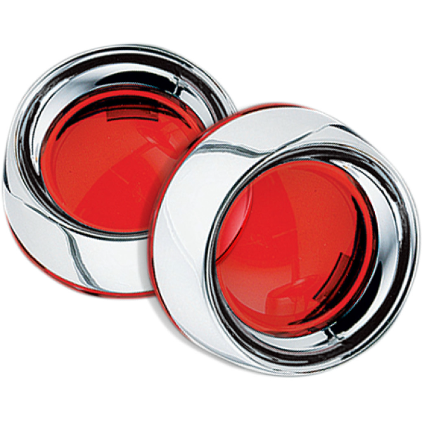 Kuryakyn 2109 Chrome Deep Dish Bullet Turn Signal Bezels Red Lens Harley