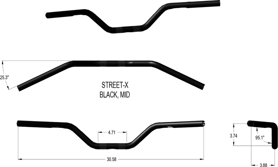 Khrome Werks Black Street-X 1" Handlebar Mid Bend 300904
