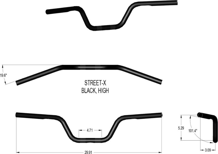 Khrome Werks Black Street-X 1" Handlebar High Bend 300903