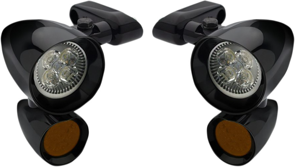 Headwinds Black Vampire 2" Spotlight and 1-3/8" Turn Signals Harley Road Glide 15-Up
