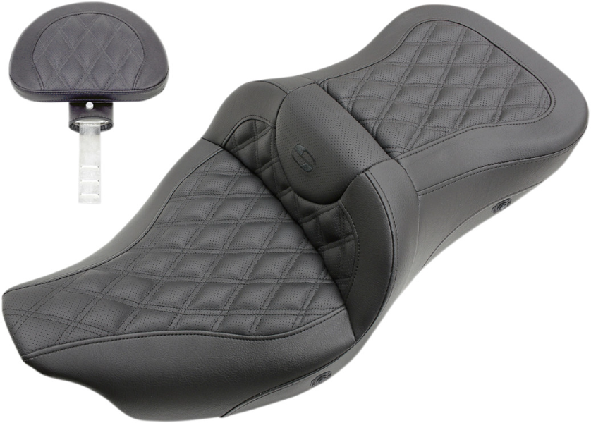 Saddlemen Heated Lattice Stitched Road Sofa Seat w Backrest Harley Touring 08-Up