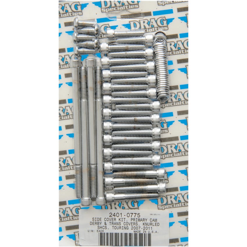 Drag Specialties Chrome Knurled Side Cover Bolt Kit 4 Harley Big Twin Models FL