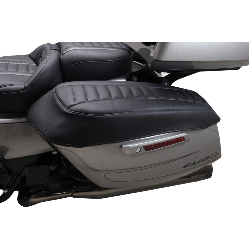 Mustang Black W/Gunmetal Stitch Saddlebag Lid Covers for Harley FLHX/FLTR
