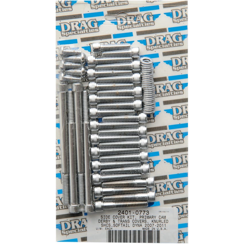 Drag Specialties Chrome Knurled Side Cover Bolt Kit 4 Harley Big Twin Models FX