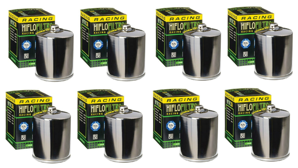 HiFloFiltro HF171CRC Set of 8 Chrome High Performance Oil Filter 99-19 Harley