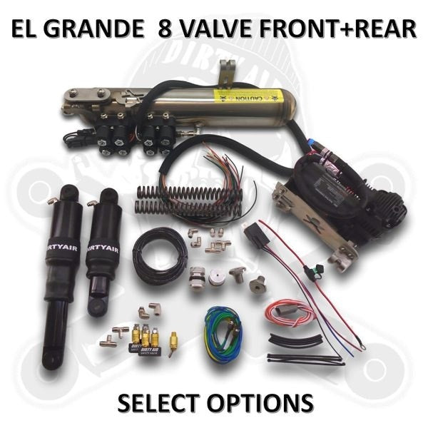 Dirtyworks Dirty Air "El Grande" 8 Valve Front and Rear Complete Fast-Up Tank Kit Harley 00-19