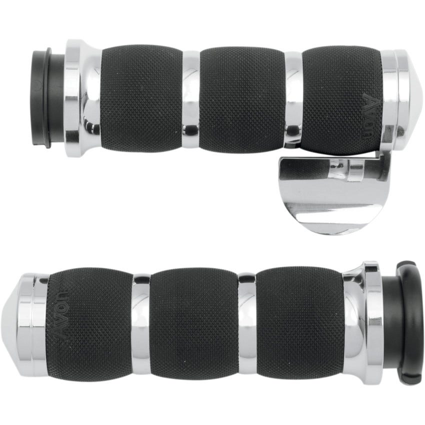 Avon Grips Air Cushion Chrome 3-Ring Grips w/Throttle Assist Harley TBW 08-23