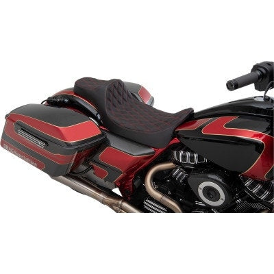 Drag Extended Reach Predator III 2-Up Seat Red Diamond Harley FLH/T 08-Up