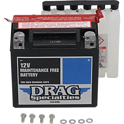 Drag Specialties 12V AGM Maintenance-Free Battery YTX14L-BSFT Harley XL XG 04-20