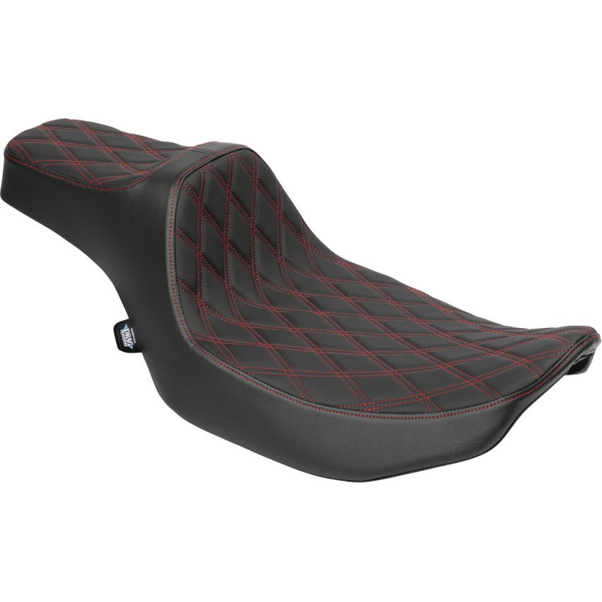 Drag EXT Reach Double Diamond Red Stitch Vinyl Predator 3 Seat Harley 23-25 FL
