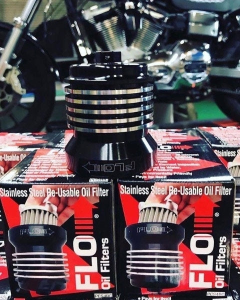 PC Racing PCS4BC Black Cut Flo Oil Filter Reusable 35 Microns Harley 84-Up