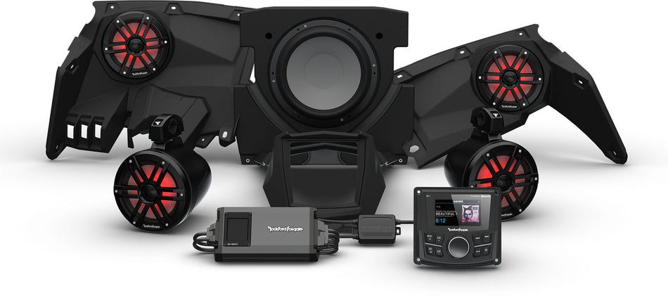 Rockford Fosgate PMX-2 800w Front Rear Color Optix Speaker Subwoofer Kit Can-Am X3