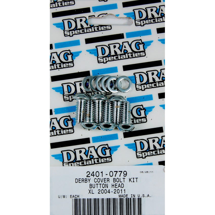 Drag Specialties Chrome Smooth Derby Cover Bolt Kit 4 Harley 04-22 XL