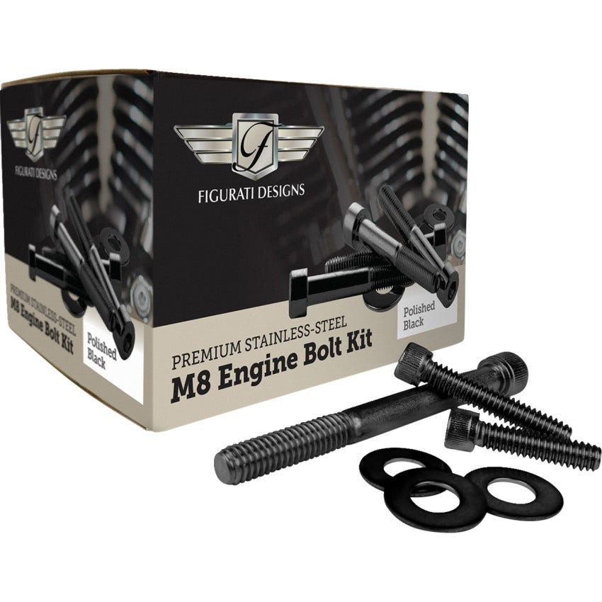 Figurati Black Steel M8 Engine Bolt Kit 4 Harley 17-24 Touring & Softail