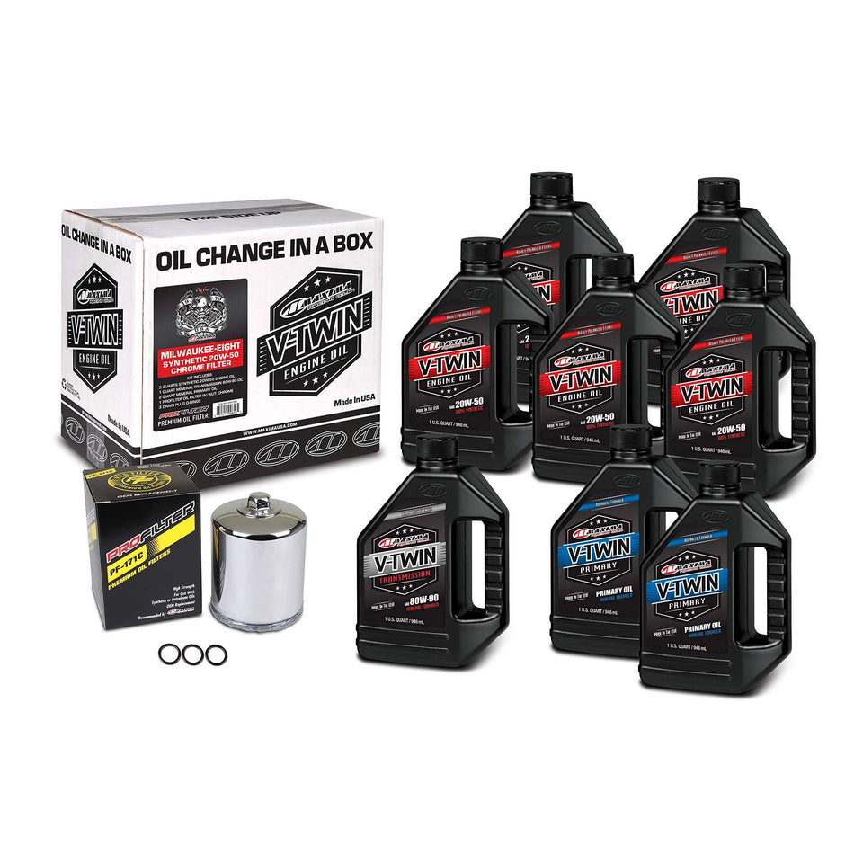 Maxima 90-129018PC Synthetic Oil Change Kit w/ Chrome Filter H-D Milwaukee Eight