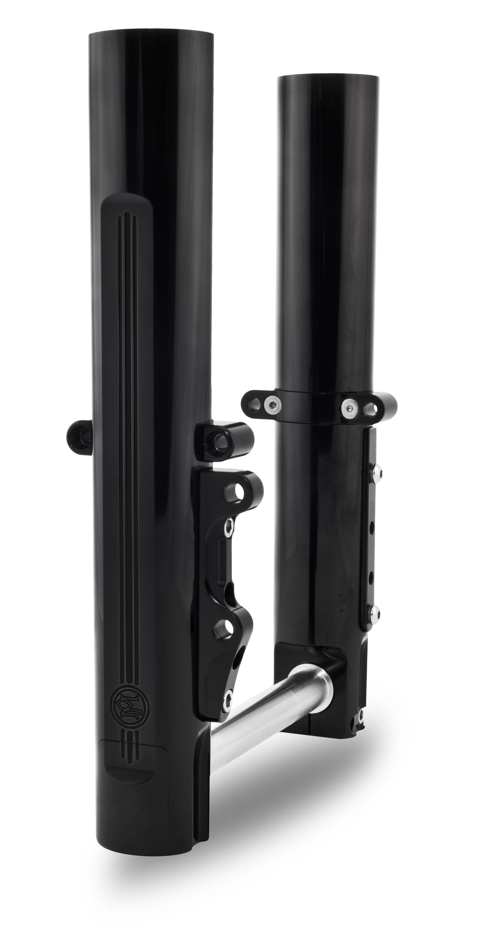 Performance Machine PM Black Lower Leg Sliders Dual Caliper Harley FLH 14-20
