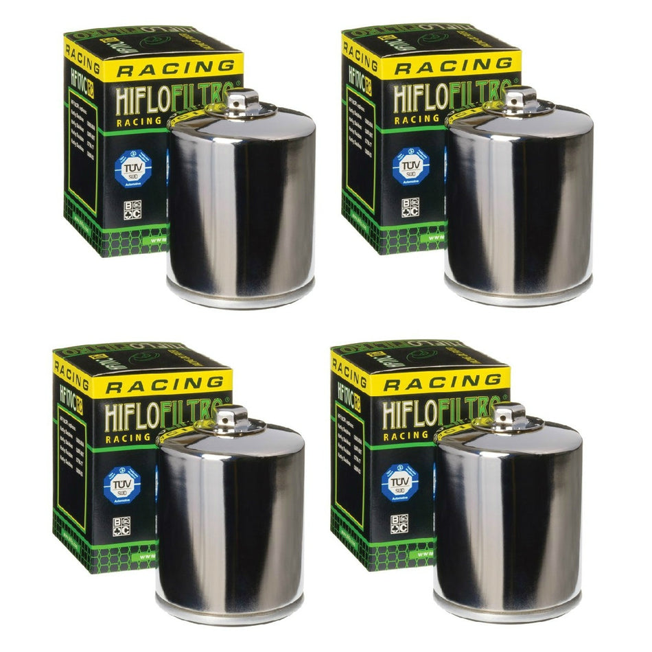 HiFloFiltro HF171CRC Set of 4 Chrome High Performance Oil Filter 99-19 Harley