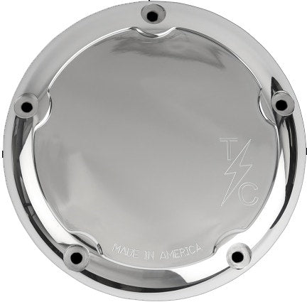 Thrashin Supply Polished Silver Dished Billet Derby Cover 5-Hole Evo TSC-3011-2