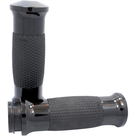Avon Black Anodized Soft Gel 3 Ring Ergonomic Hand Grips Harley Throttle By Wire GEL-70-ANO-FLY