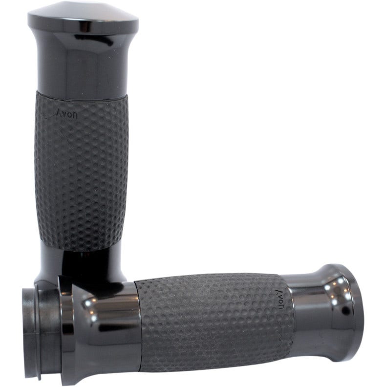 Avon Black Anodized Soft Gel 3 Ring Ergonomic Hand Grips Harley Throttle By Wire GEL-70-ANO-FLY