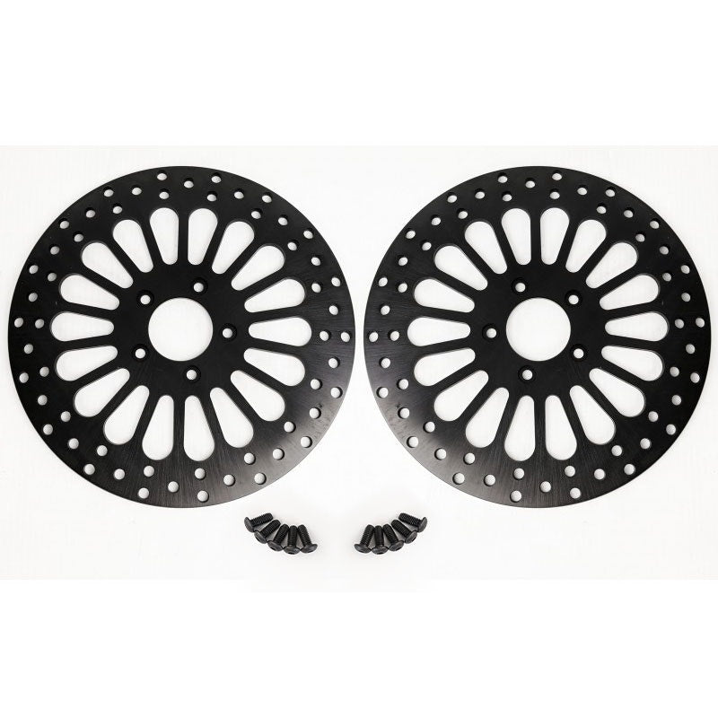 Black Super Spoke Dual Front 11.5 Brake Disc Brake Rotor Harley Touring 00-07