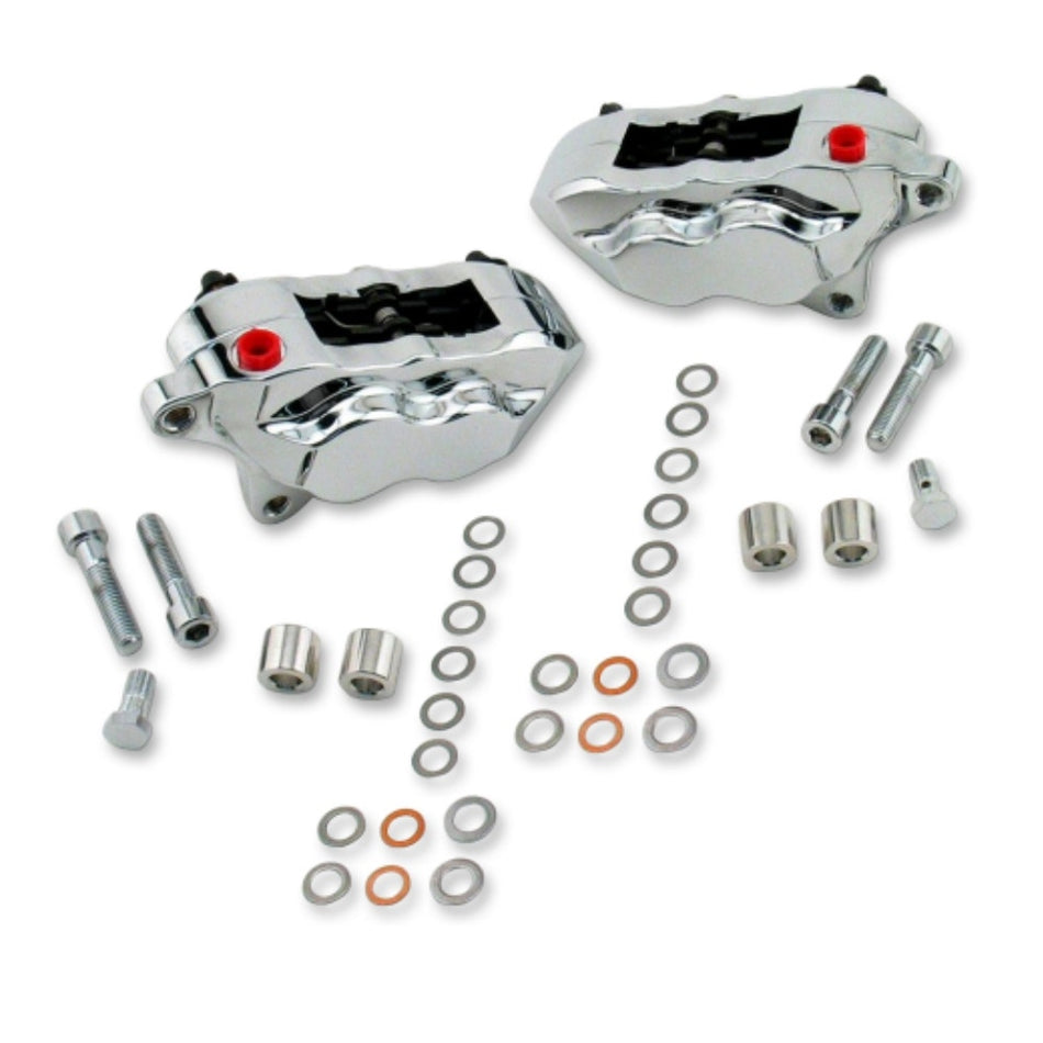 Hawg Halters HHI Chrome 4-Piston Dual-Disc Front Calipers 00-07 Harley FLH/T & V-Rod