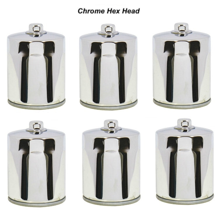 Chrome Hex Head Oil Filter 6 Pack 87180 Harley Big Twin XL Repl. 63798-99A