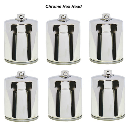 Chrome Hex Head Oil Filter 6 Pack 87180 Harley Big Twin XL Repl. 63798-99A