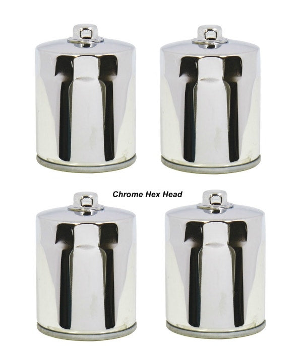 Chrome Hex Head Oil Filter 4 Pack 87180 Harley Big Twin XL Repl. 63798-99A 
