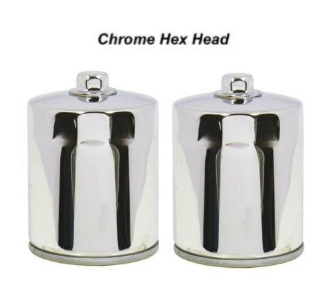 Chrome Hex Head Oil Filter Pair 87180 Harley Big Twin XL Repl. 63798-99A