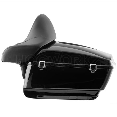 Hogworkz Vivid Black King Tour Pack w/ Full Backrest Chrome Hardware 97-18 Harley FLH/T