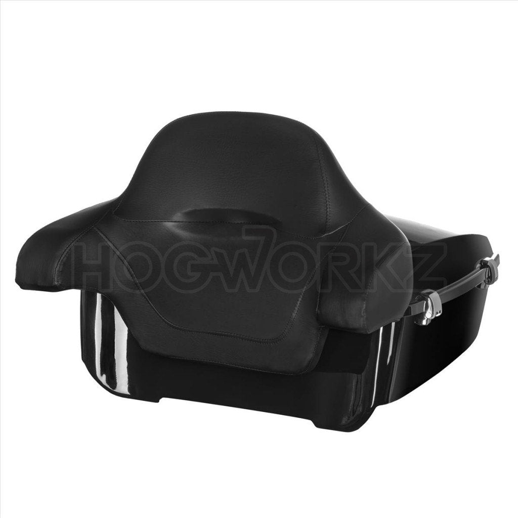 Hogworkz Vivid Black King Tour Pack w/ Full Backrest Chrome Hardware 97-18 Harley FLH/T