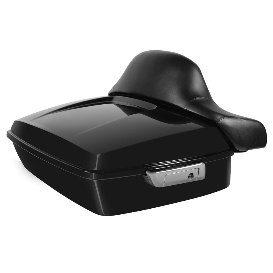 Hogworkz Vivid Black Chopped Tour Pack Full Backrest Chrome Hardware for Harley FLH '97-'24