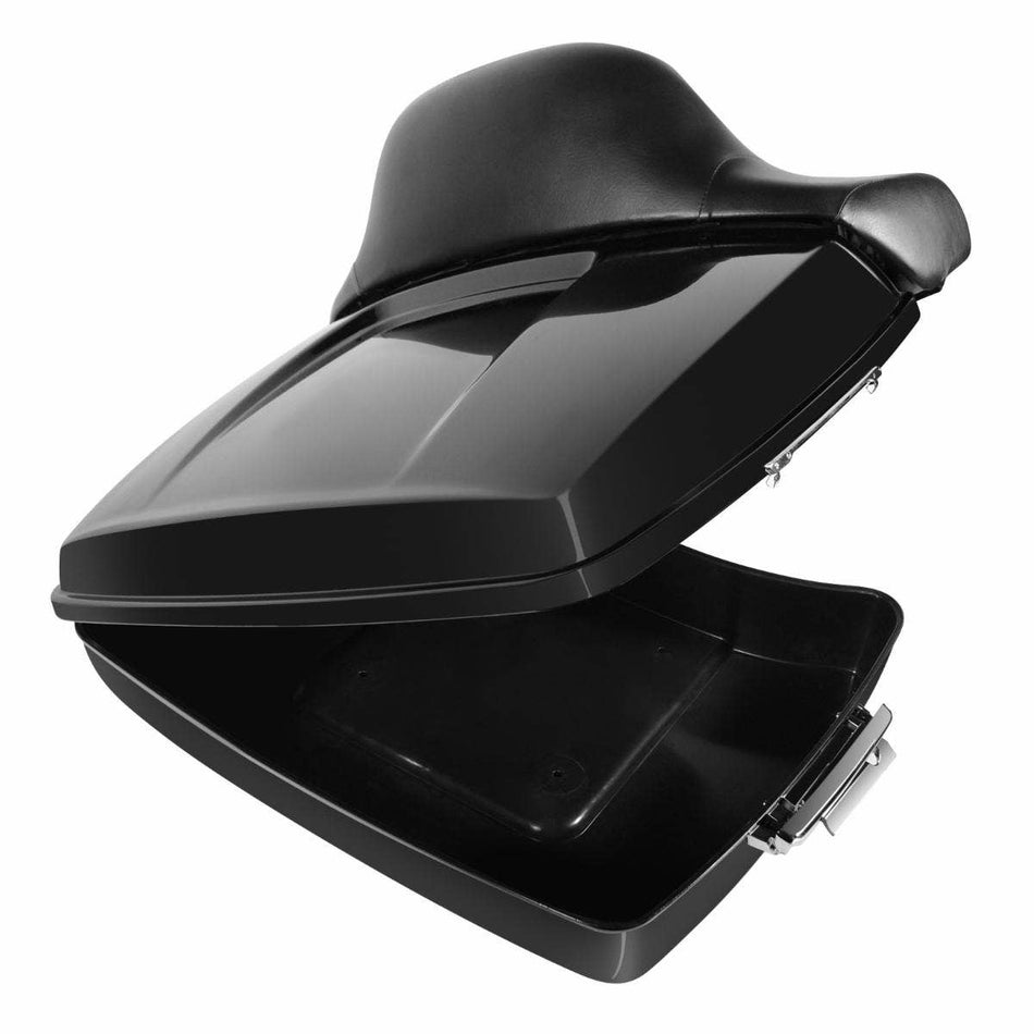 Hogworkz Vivid Black Chopped Tour Pack Full Backrest Chrome Hardware for Harley FLH '97-'24