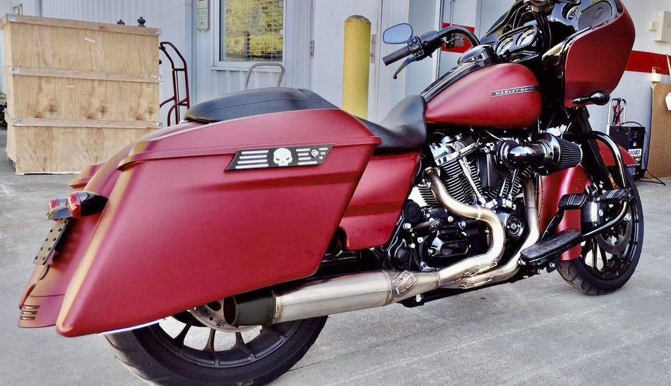 Sawicki 2 into 1 Brushed Mid Length Pipe Black Tip Exhaust Harley M8 Touring 17-Up