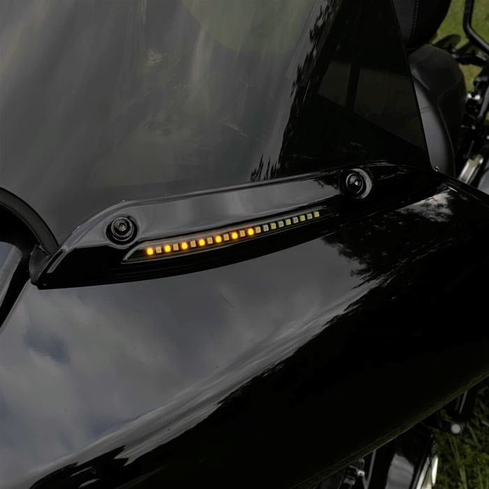 Custom Dynamics Black Sequential LED Windshield Trim Harley Road Glide 15-23